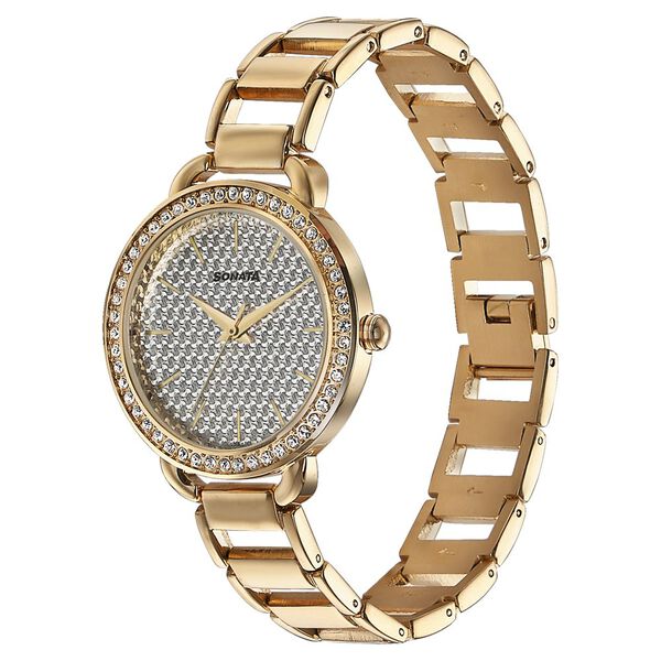 Sonata Wedding Bling Quartz Analog Silver Dial Rose Gold Metal Strap Watch for Women - image number 2