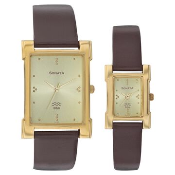 Sonata Quartz Analog Champagne Dial Strap Watch for Couple