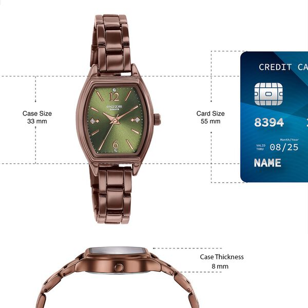 Poze By Sonata Quartz Analog Green Dial Brown Metal Strap Watch For Women - image number 3