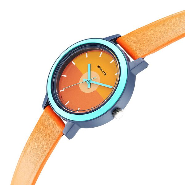 Sonata Splash Orange Dial Women Watch With Leather Strap - image number 2