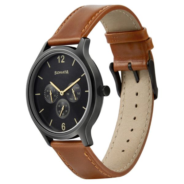 Sonata Quartz Multifunction Grey Dial Leather Strap Watch for Men - image number 1