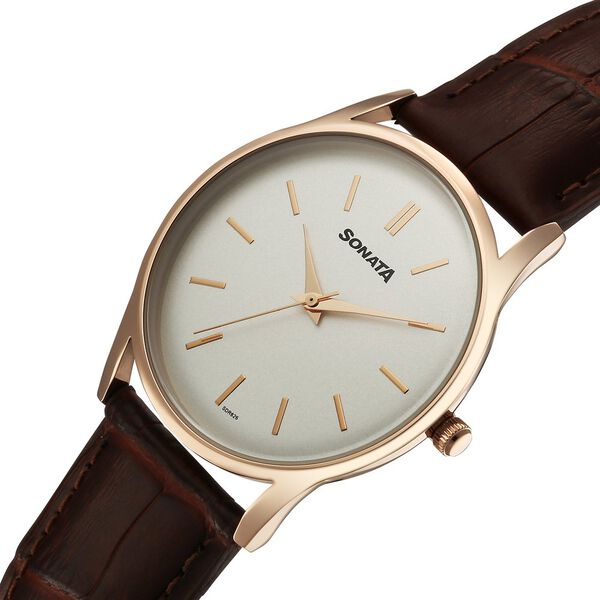 Sonata Eternia Quartz Analog White Dial Leather Strap Watch For Men - image number 2