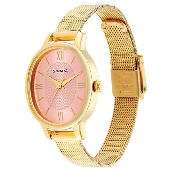 Sonata Classic�Gold Pink Dial Metal Strap Watch for Women - image number 1