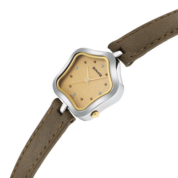 Sonata Utsav Beige Dial Beige Leather Strap Watch for Women - image number 2