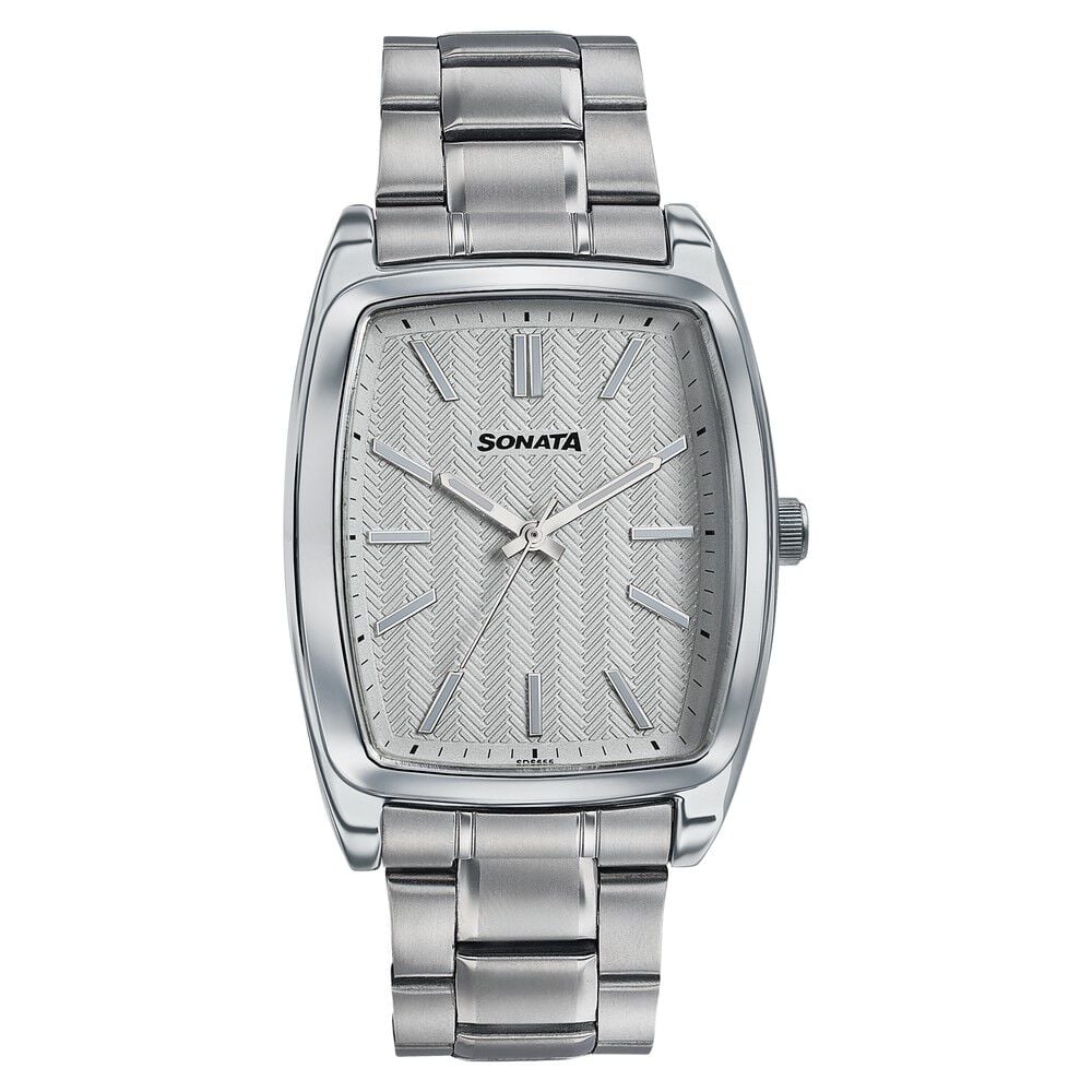 Sonata Ascent White Textured Tonneau Watch for Men-image-46