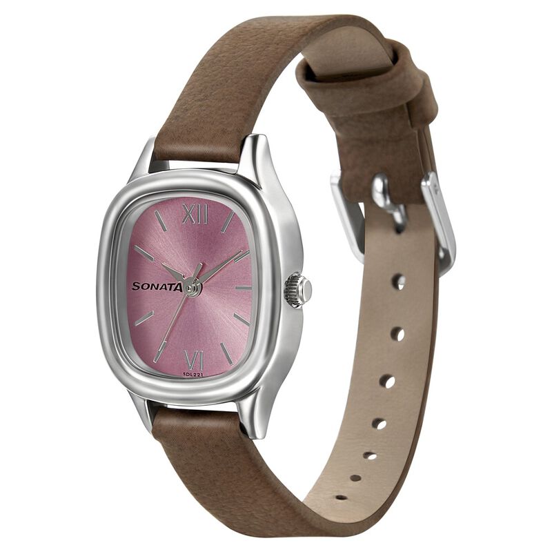 Sonata Workwear Pink Dial Women Watch With Leather Strap - image number 1