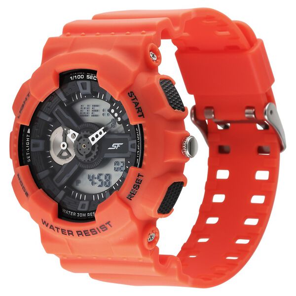 SF Dreamer Series Quartz Digital Analog Digital Black Dial Orange Plastic Strap Watch For Men - image number 1