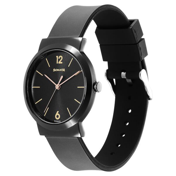 Sonata Essentials Black Dial Polyurethane Strap Watch for Women - image number 1