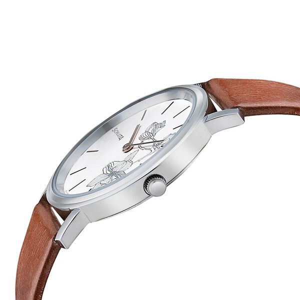 Sonata Silver Lining White Dial Women Watch With Leather Strap - image number 2