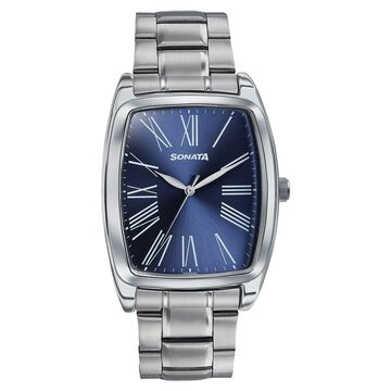 Sonata Ascent Blue Tonneau Watch with Metal Bracelet