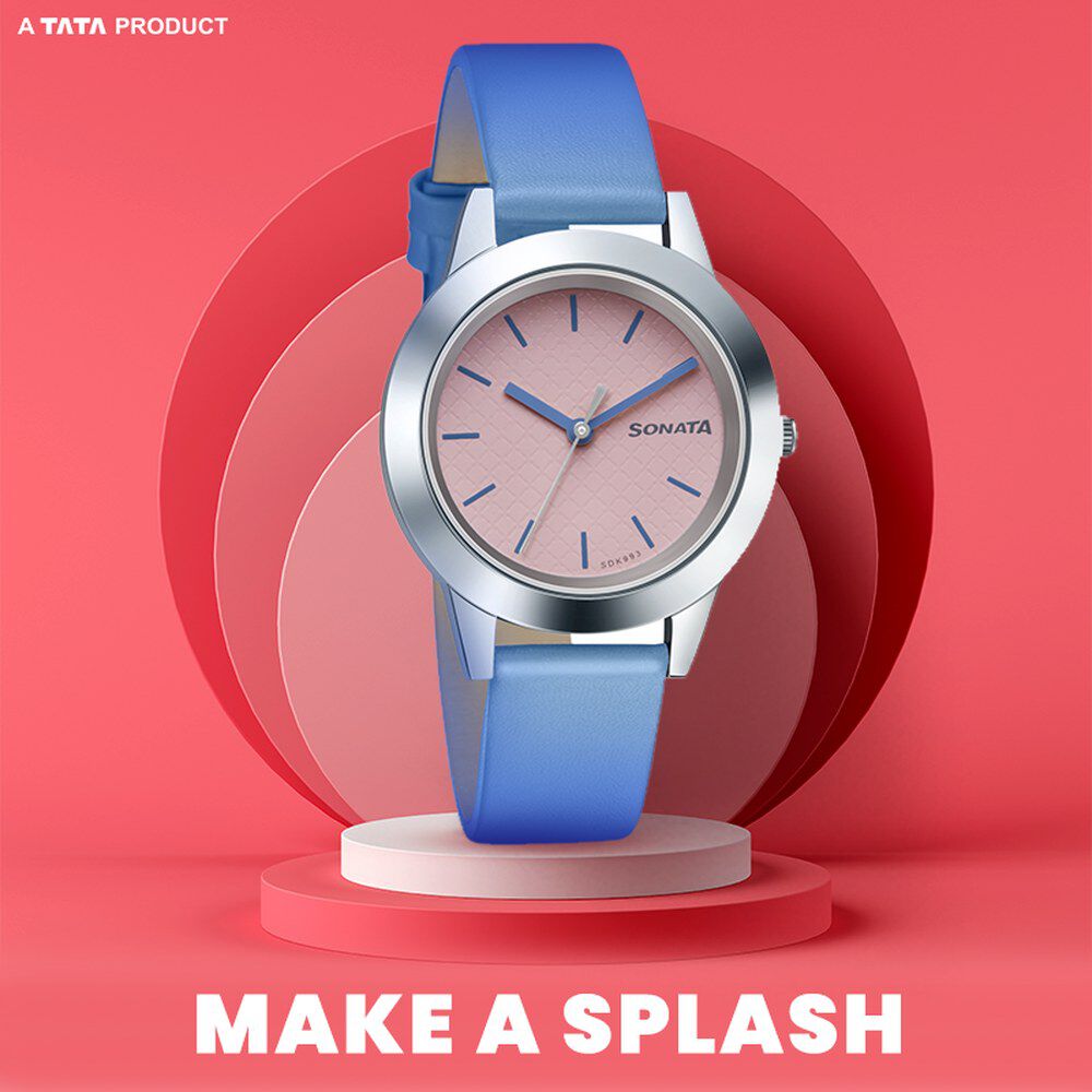 Sonata Splash Pink Dial Women Watch With Leather Strap