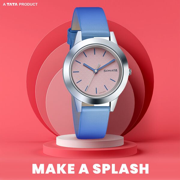 Sonata Splash Pink Dial Women Watch With Leather Strap - image number 0