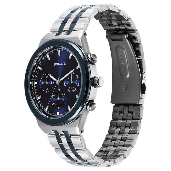Sonata Eternia Quartz Multifunction Blue Dial Metal Strap Watch For Men - image number 1