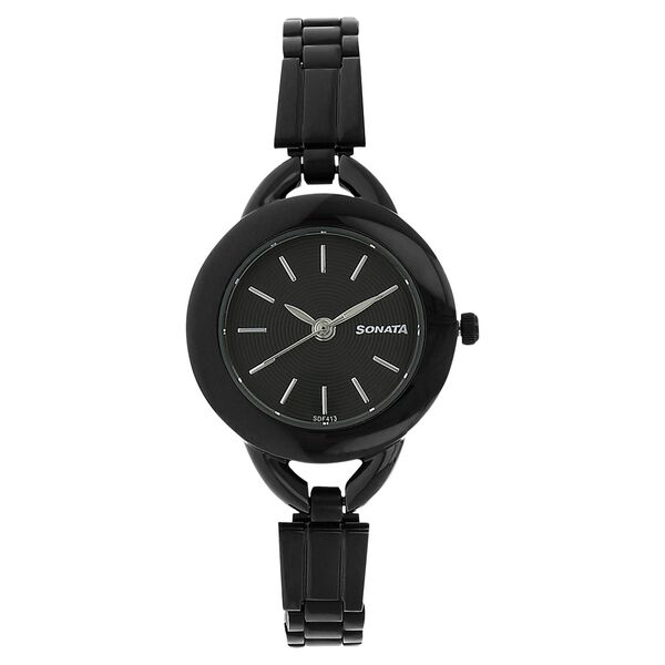 Sonata Quartz Analog Black Dial Stainless Steel Strap Watch for Women - image number 0