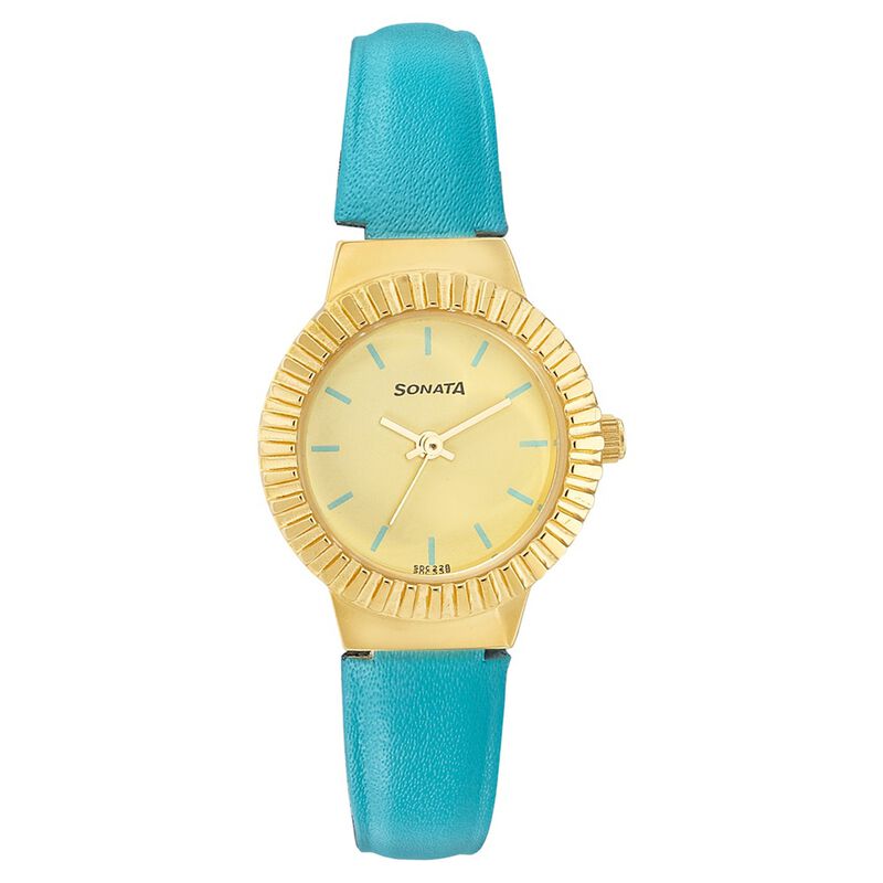 Sonata Quartz Analog Champagne Dial Leather Strap Watch for Women - image number 0