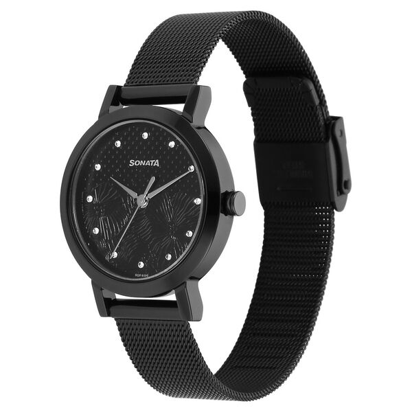 Sonata Quartz Analog Black Stainless Steel Strap for Women - image number 1