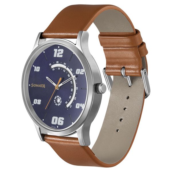 Sonata RPM Quartz Analog with Day and Date Blue Dial Leather Strap Watch for Men - image number 1