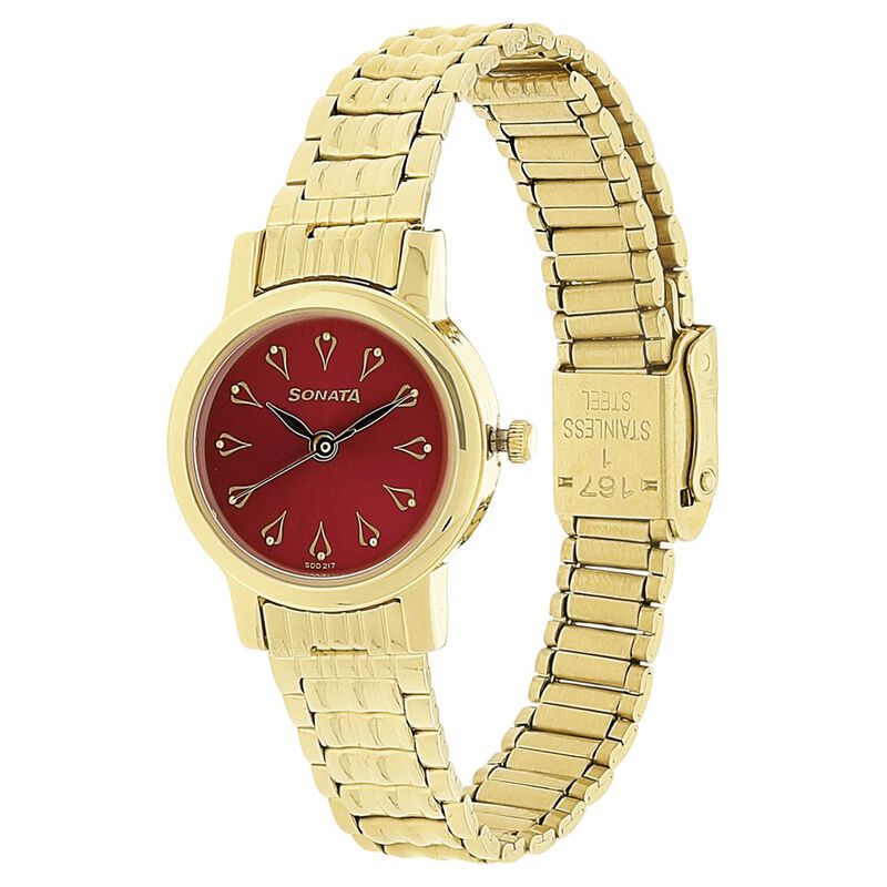 Sonata Quartz Analog Red Dial Stainless Steel Strap Watch for Women - image number 1