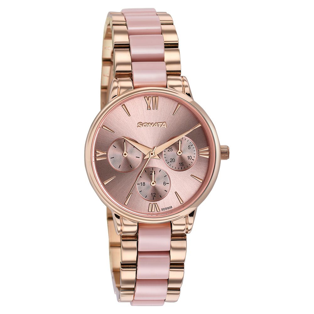 Buy Online Sonata Festive Quartz Multifunction Pink Dial Two Toned