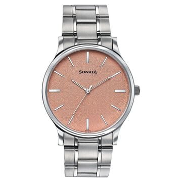 Sonata Aspire Quartz Analog Brown Dial Silver Stainless Steel Strap Watch For Men