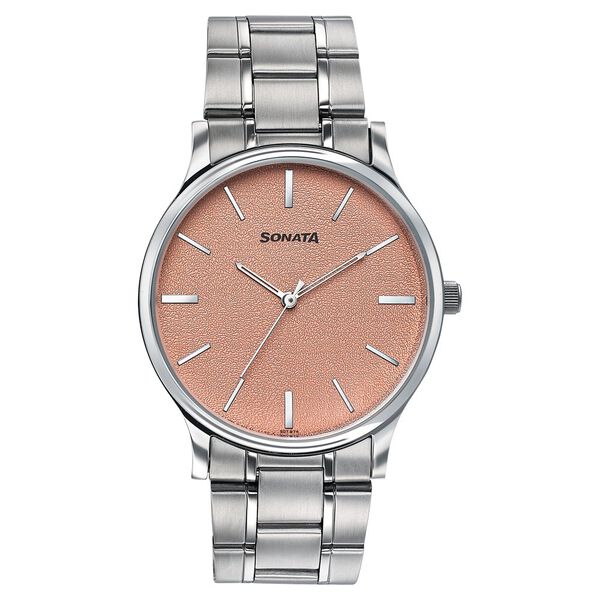 Sonata Aspire Quartz Analog Brown Dial Silver Stainless Steel Strap Watch For Men - image number 0
