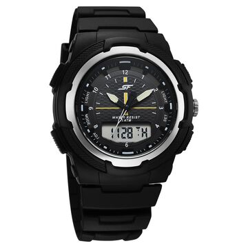 SF Maverick Quartz Digital Ana Digi Black Dial PU Strap Watch For Men