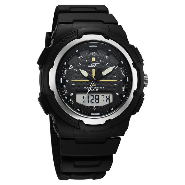 SF Maverick Quartz Digital Ana Digi Black Dial PU Strap Watch For Men - image number 0