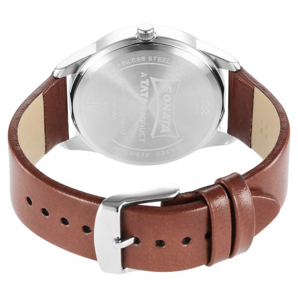 Sonata Force Quartz Analog with Day and Date Silver Dial Leather Strap Watch for Men - image number 3