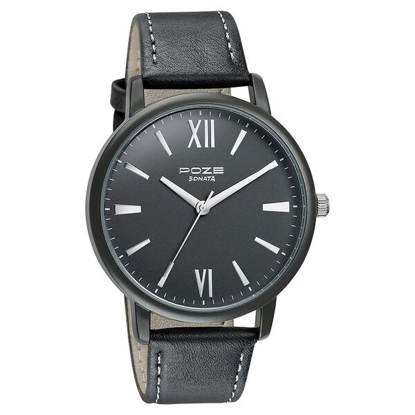 Sonata Poze Quartz Analog Black Dial Leather Strap Watch for Men - image number 2