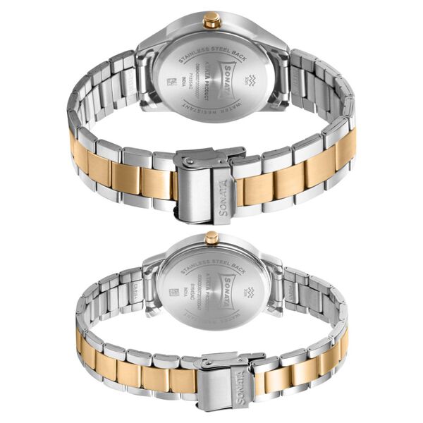 Sonata Quartz Analog with Date Black Dial Metal Strap Watch for Couple - image number 3