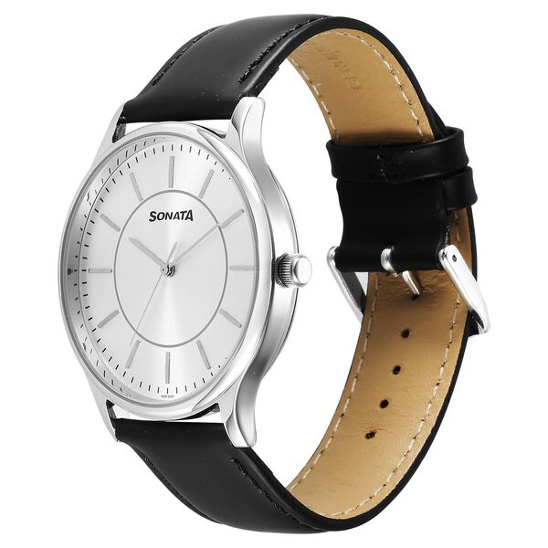 Sonata Aspire Quartz Analog Silver Dial Leather Strap Watch For Men - image number 2