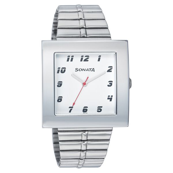 Sonata Quartz Analog White Dial Metal Strap Watch for Men - image number 0