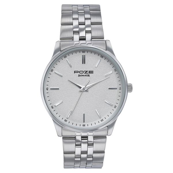 Sonata Poze Quartz Analog Silver Dial Silver Color Stainless Steel Strap Watch For Men - image number 1
