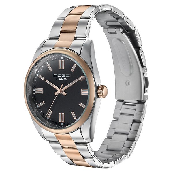 Sonata Poze Quartz Analog Black Dial Metal Strap Watch for Men - image number 3