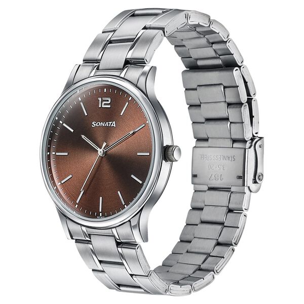 Sonata Aspire Quartz Analog Brown Dial Silver Stainless Steel Strap Watch For Men - image number 2
