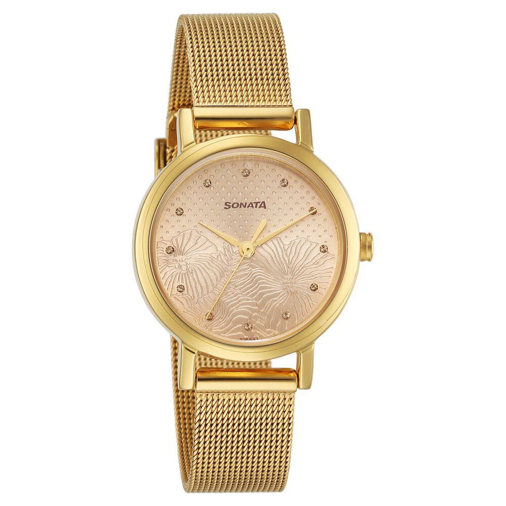 Sonata Quartz Analog Rose Gold Stainless Steel Strap for Women