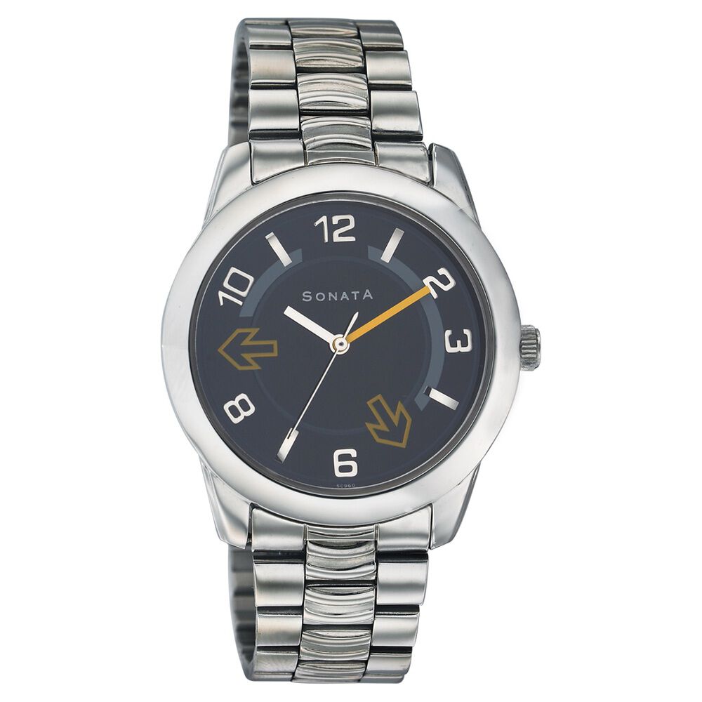 Buy Online Sonata Quartz Analog Black Dial Metal Strap Watch for
