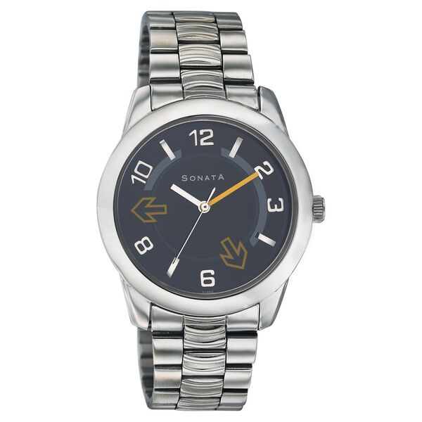 Sonata Quartz Analog Black Dial Metal Strap Watch for Men - image number 0