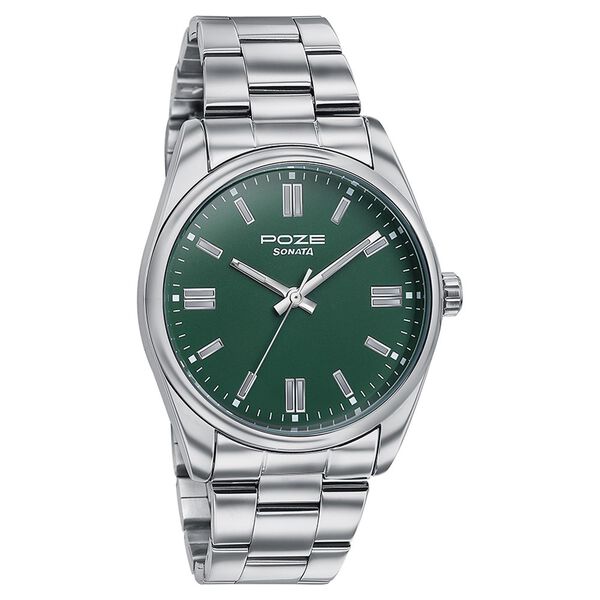 Sonata Poze Quartz Analog Green Dial Metal Strap Watch for Men - image number 2