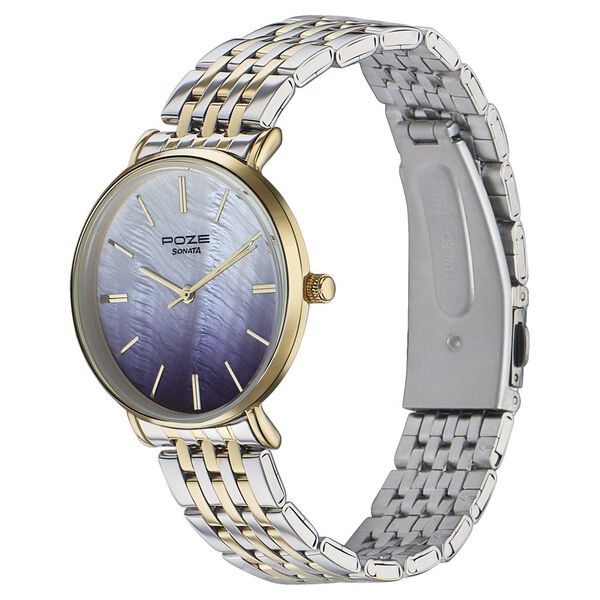 Sonata Poze Quartz Analog Blue Mother Of Pearl Dial Two Toned Color Stainless Steel Strap Watch For Women - image number 3