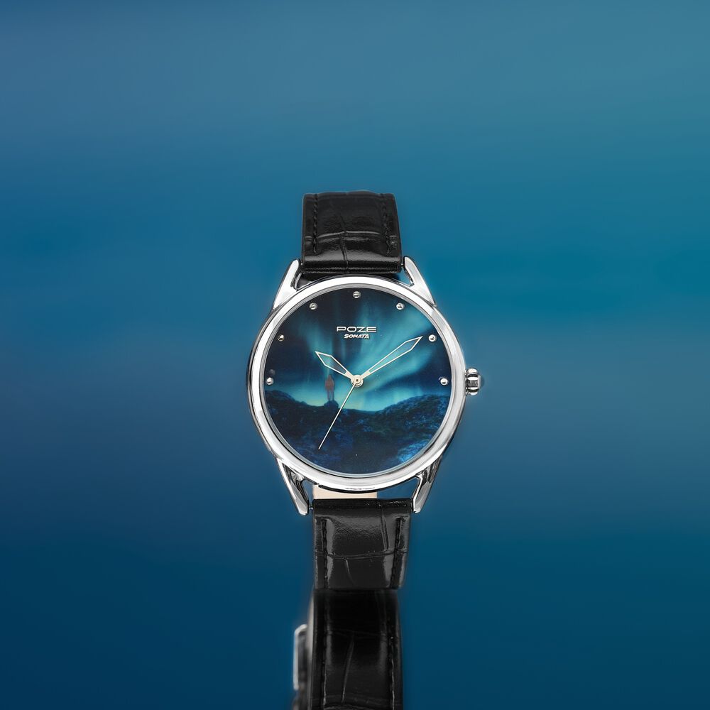 Poze By Sonata Quartz Analog Blue Dial Black Leather Strap Watch For Men
