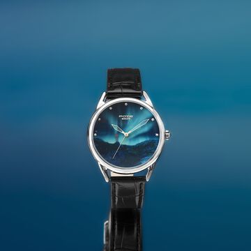 Northern Lights Inspired Poze By Sonata Quartz Analog Blue Dial Black Leather Strap Watch