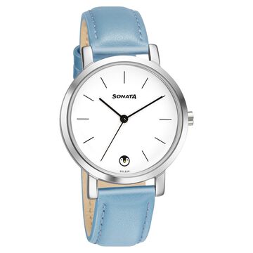 Sonata Play White Dial Women Watch With Leather Strap