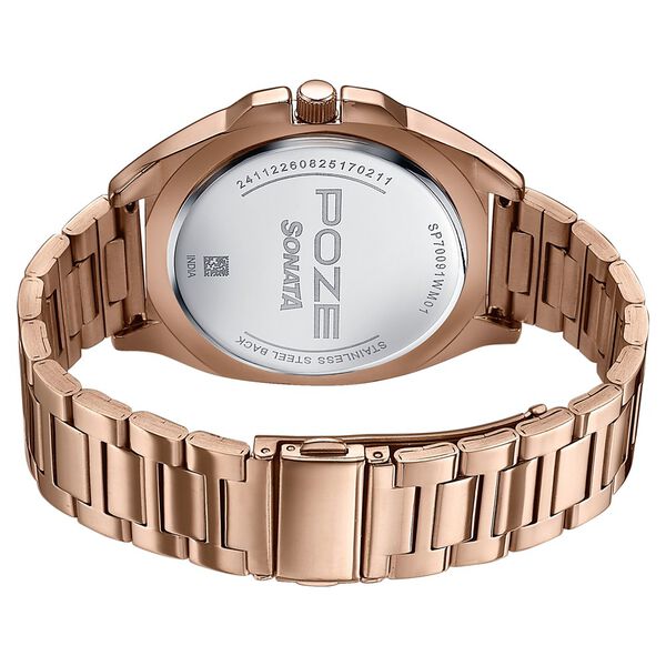 Poze By Sonata Quartz Analog Green Dial Rose Gold Metal Strap Watch For Men - image number 6