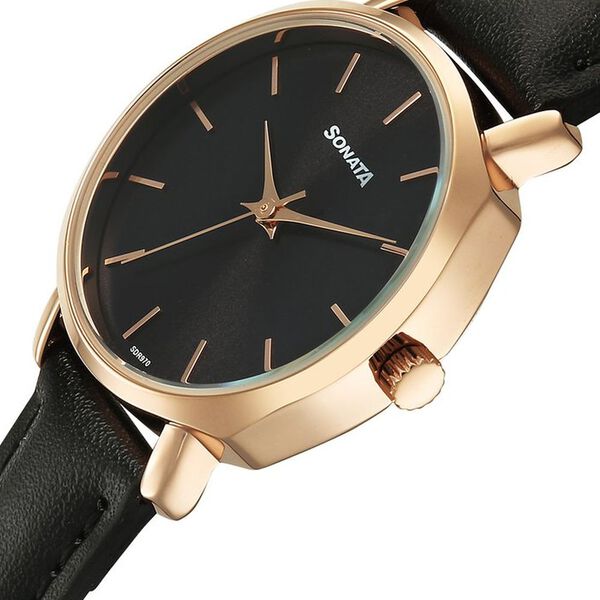 Sonata Eternia Quartz Analog Black Dial Leather Strap Watch For Women - image number 3