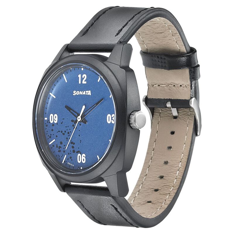 Sonata Quartz Analog Blue Dial Leather Strap Watch for Men - image number 1