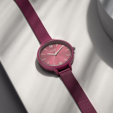 Sonata Poze Quartz Analog Purple Dial Mesh Strap Watch for Women