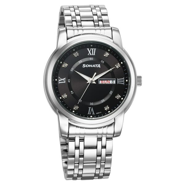 Sonata Wedding Quartz Analog Black Dial Stainless Steel Strap Watch For Men - image number 0