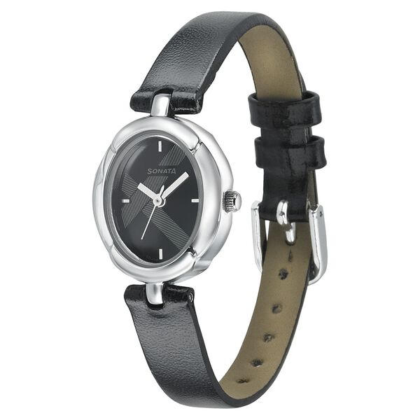 Sonata Essentials Black Dial Women Watch With Leather Strap - image number 1