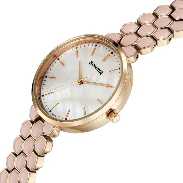 Sonata Festive Quartz Analog Pink Dial Metal & Enamel Strap Watch For Women - image number 2